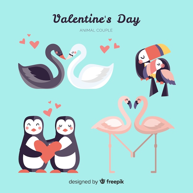 Free vector cute valentine's day animal couple collection