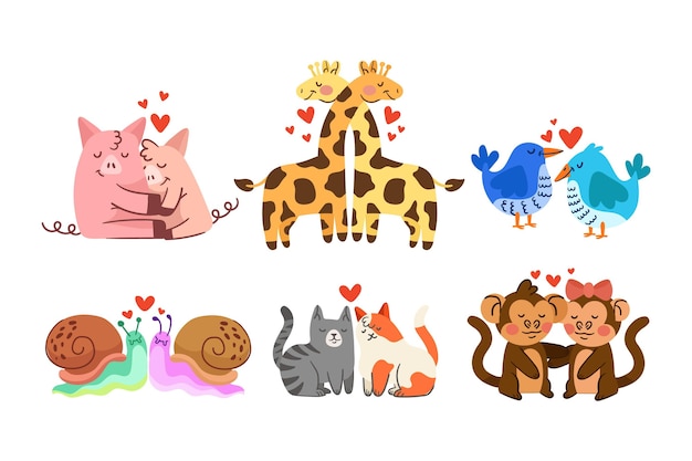 Free Vector cute valentine's day animal couple set