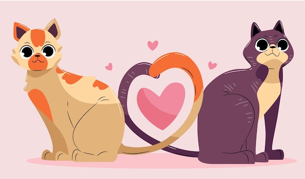 Cute valentine's day animal couple with cats