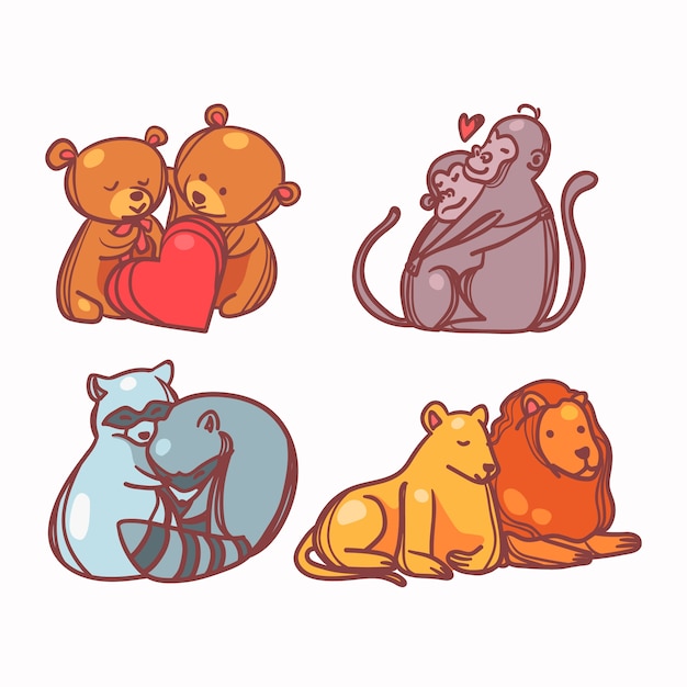 Free Vector cute valentine's day animal couple