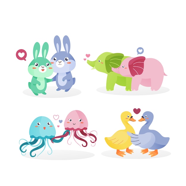 Free vector cute valentine's day animal couple