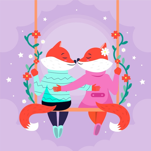 Free Vector cute valentine's day animal couple