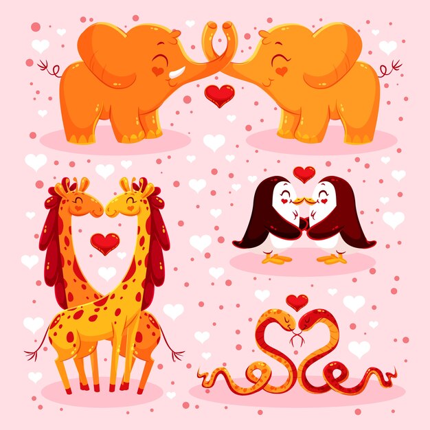 Cute valentine's day animal couples collection