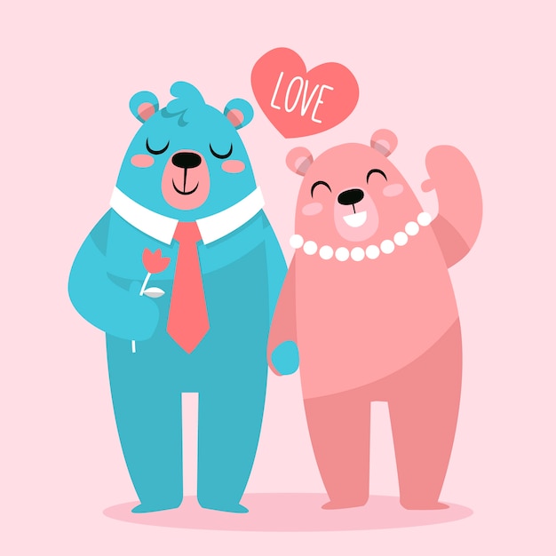 Free Vector cute valentine's day bear couple