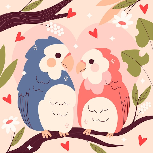 Free Vector cute valentine's day birds couple