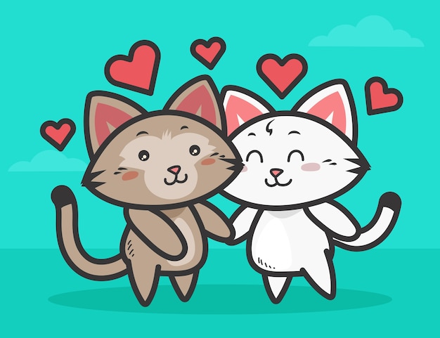 Free Vector cute valentine's day cat couple