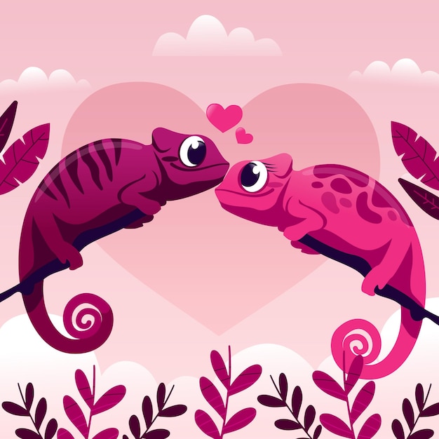 Free Vector cute valentine's day chameleon couple