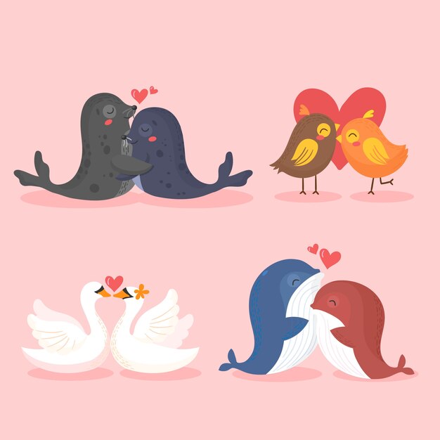 Cute valentines day animal couple collection