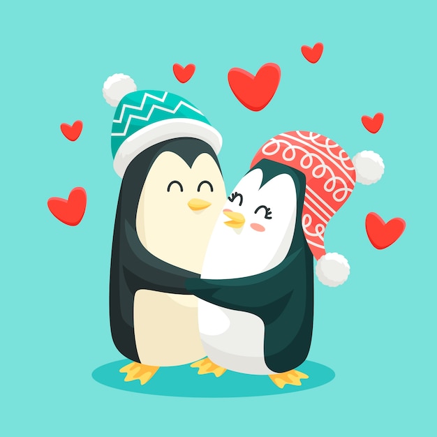 Free vector cute valentines day animal couple design for illustration