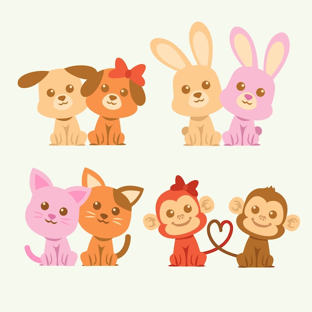 Cute valentines day animal couple illustrated