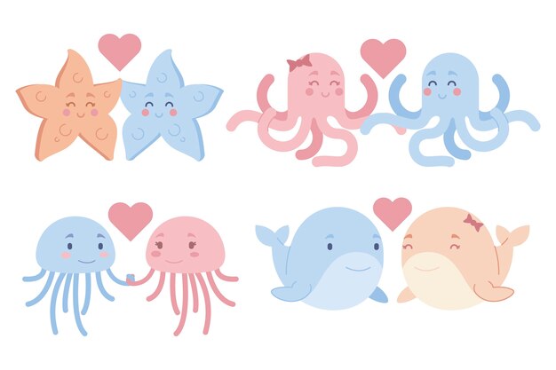 Free Vector cute valentines day animal couple illustration