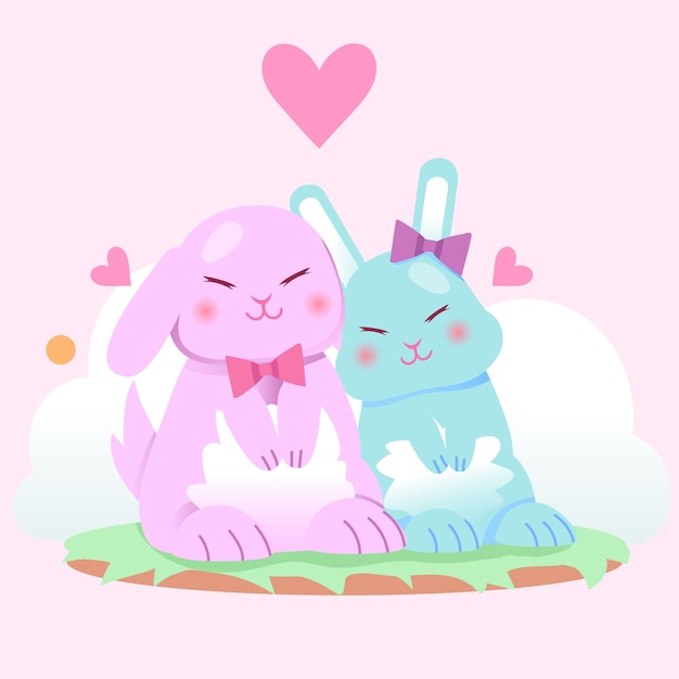 Cute valentines day animal couple with bunnies