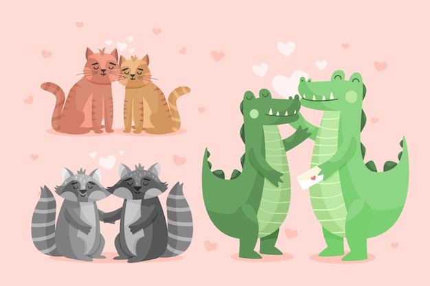 Free Vector cute valentines day animal couple