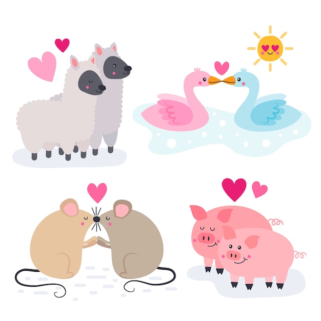 Free Vector cute valentines day animal couple