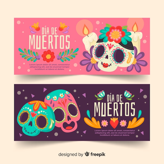 Cute variety of día de muertos banners