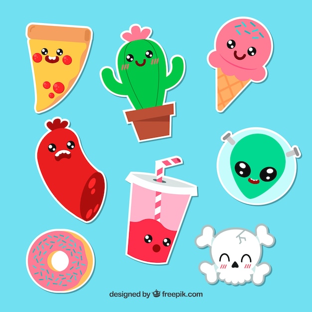 Free Vector cute variety of funny stickers