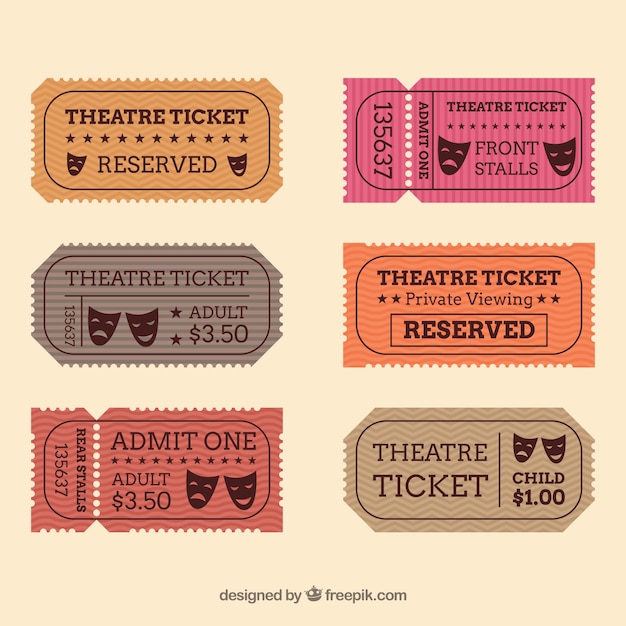 Cute variety of retro movie tickets