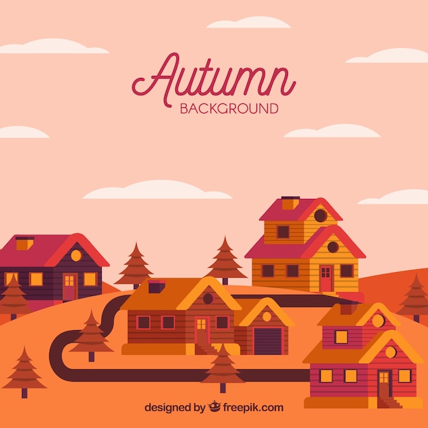 Free Vector cute village during the autumn