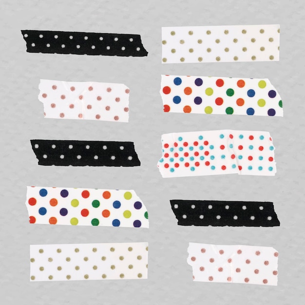 Cute washi tape clipart, polka dot pattern design vector set