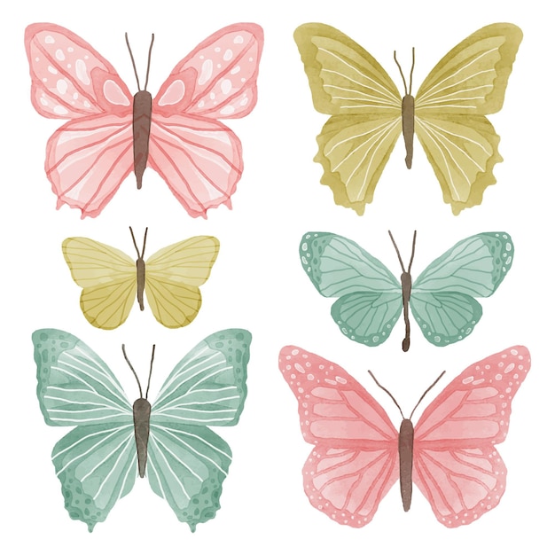 Cute watercolor butterflies collection