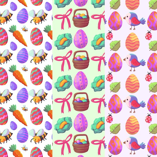 Cute watercolour collection of easter seamless patterns