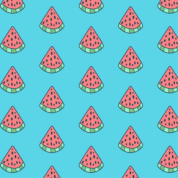 Cute Watermelon Seamless Pattern on Blue Background