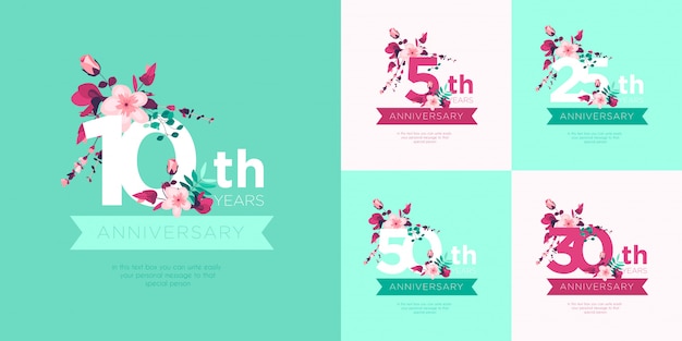 Free Vector cute wedding anniversary badges