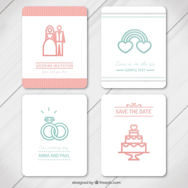 Free Vector cute wedding cards with glitter