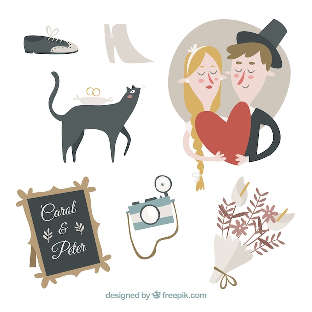 Free Vector cute wedding elements collection