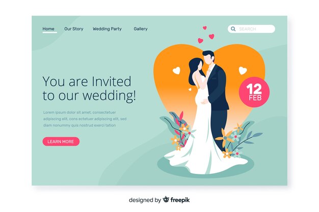 Cute wedding landing page invitation