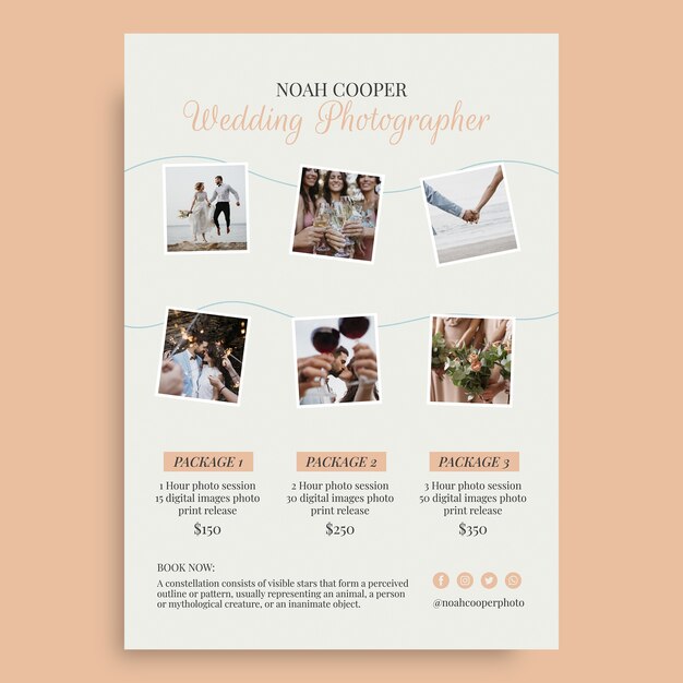 Cute wedding photographer flyer template