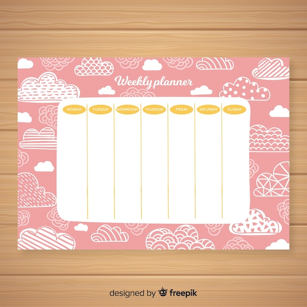 Free Vector cute weekly planner template with colorful design