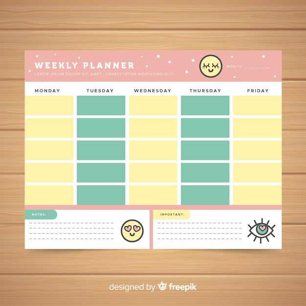 Cute weekly planner template with colorful design