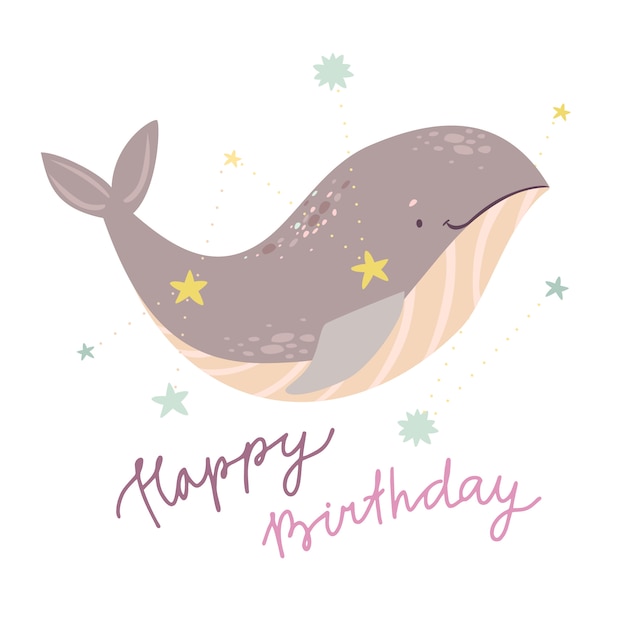 Free Vector cute whale birthday greeting