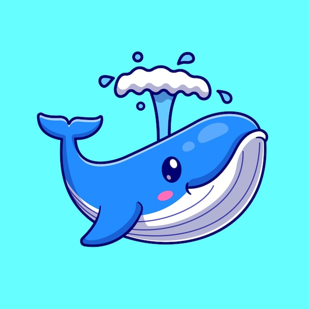 Cute Whale Cartoon Vector Icon Illustration. Animal Nature Icon Concept Isolated Premium Vector. Flat Cartoon Style