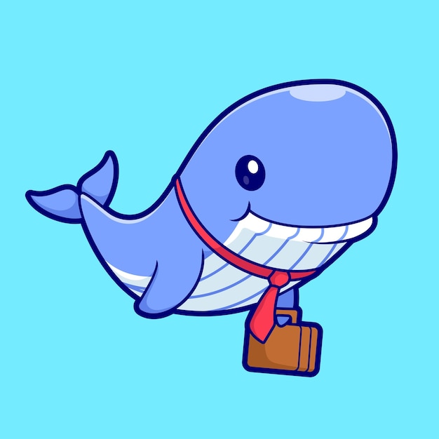 Free Vector cute whale employee holding bag cartoon vector icon illustration animal business icon isolated flat