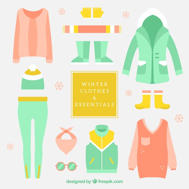 Free vector cute winter clothes pack with accessories