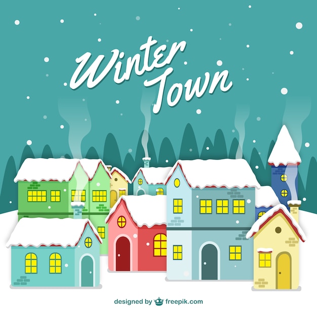 Free Vector cute winter town