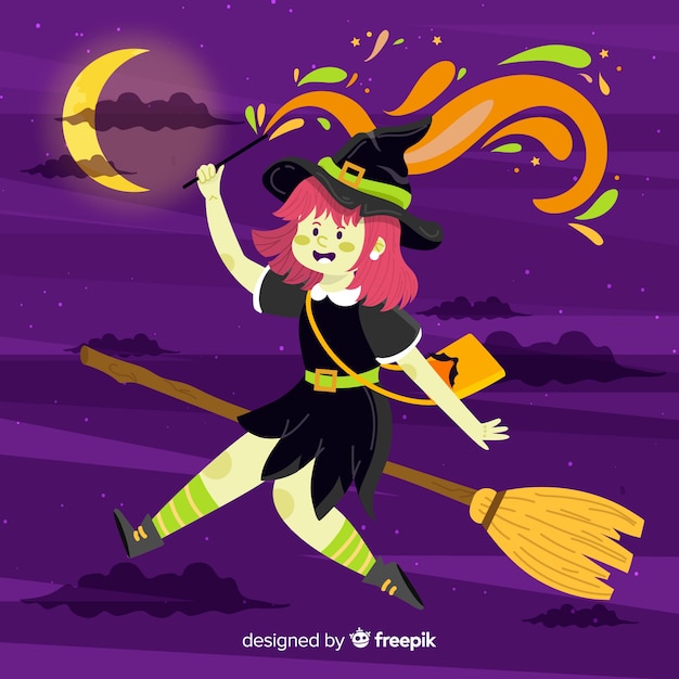 Free Vector cute witch halloween background