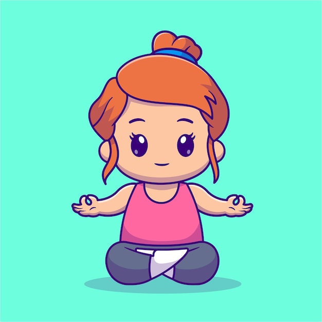 Free Vector cute woman meditation yoga cartoon vector icon illustration people sport icon concept isolated flat