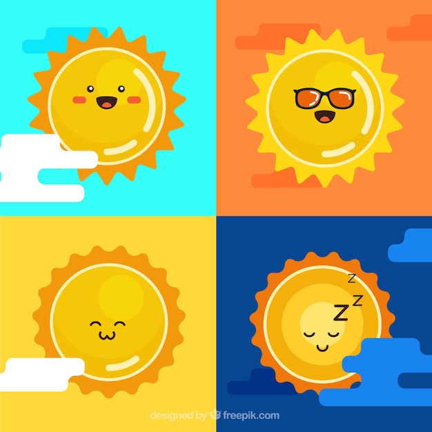 Free vector cute yellow suns pack