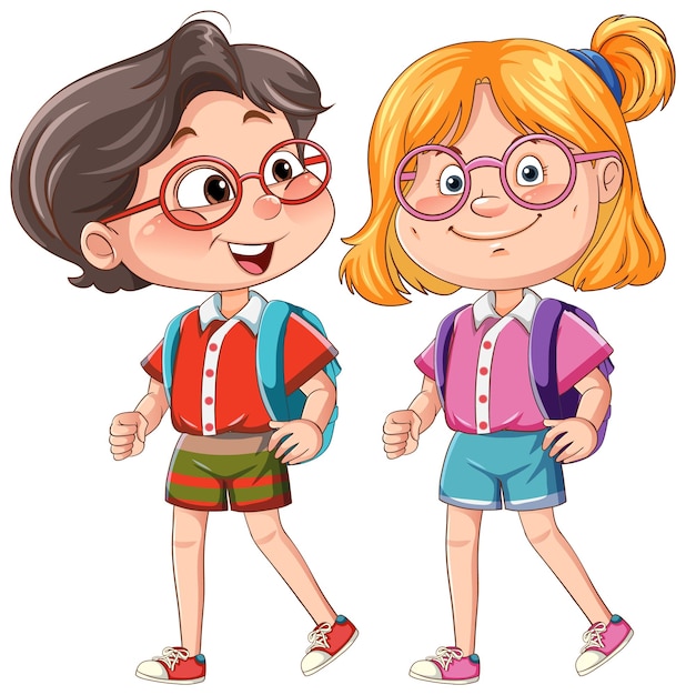 Free Vector cute young boy and girl student