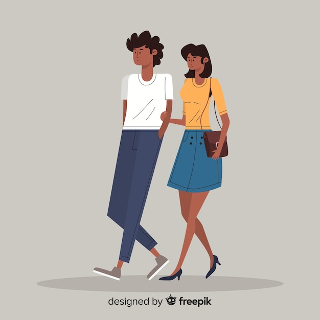 Free Vector cute young couple walking together