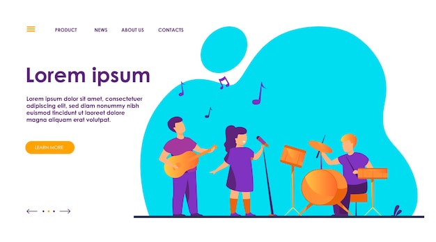 Free Vector cute young musicians at school music festival flat illustration.