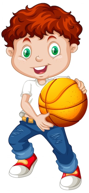 Free Vector cute youngboy cartoon character holding basketball