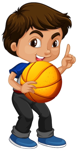 Free vector cute youngboy cartoon character holding basketball