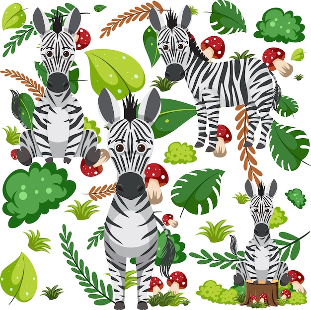 Free vector cute zebra seamless pattern