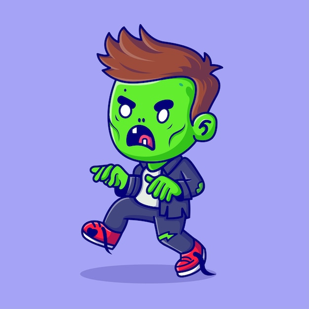 Cute Zombie Walking Cartoon Vector Icon Illustration People Holiday Icon Concept Isolated Premium