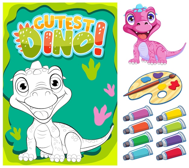 Free Vector cutest dino coloring poster