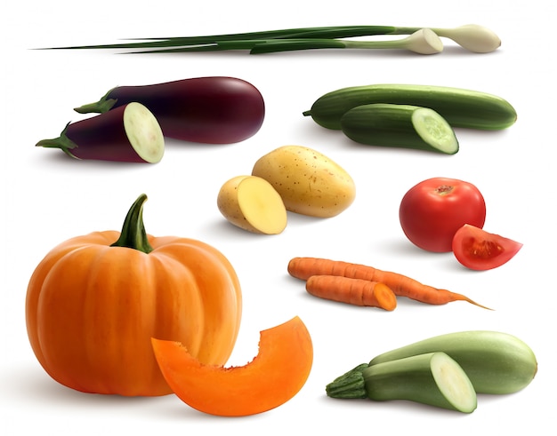 Free Vector cutted vegetables realistic set